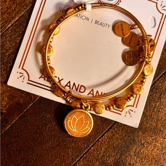 Alex and Ani Gold Lotus Symbol NEW WITH TAGS Bracelet RETIRED SET - Picture 3 of 3